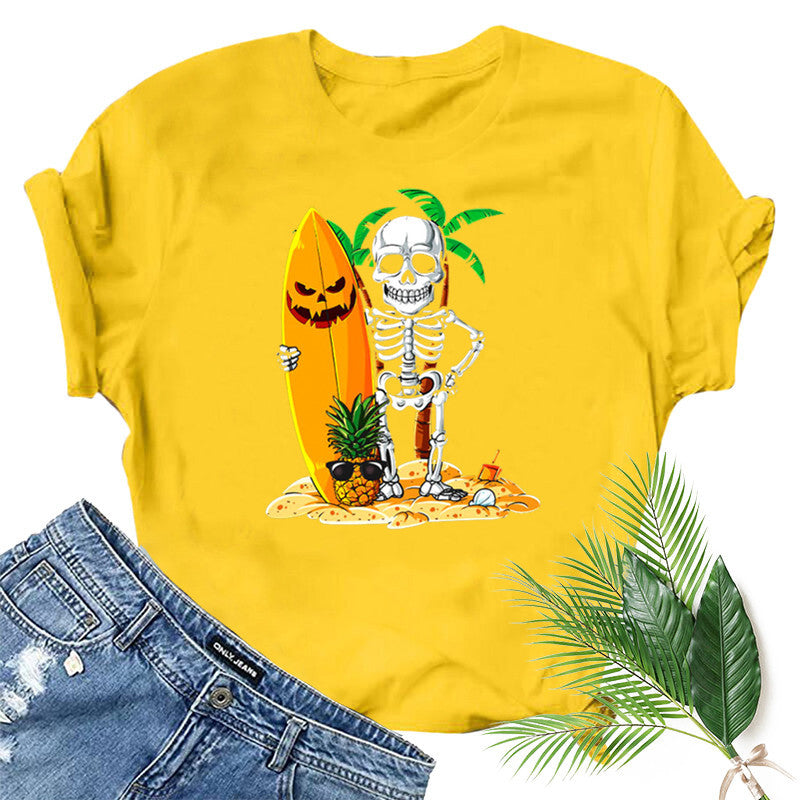 Halloween Costumes Skull Pumpkin Smiley Face Printed Short Sleeve T-shirt round Neck