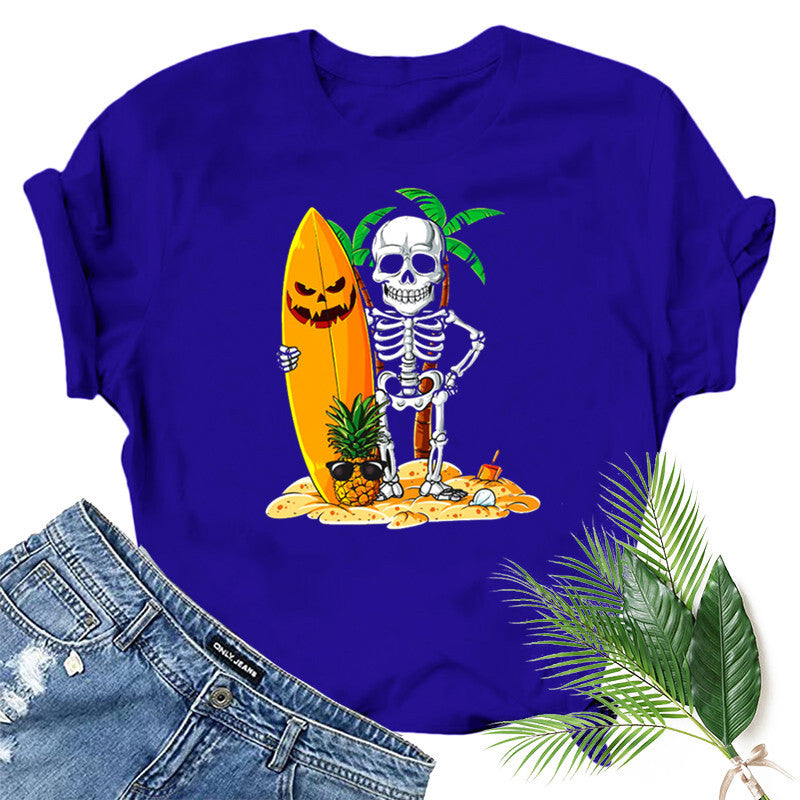 Halloween Costumes Skull Pumpkin Smiley Face Printed Short Sleeve T-shirt round Neck