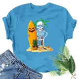 Halloween Costumes Skull Pumpkin Smiley Face Printed Short Sleeve T-shirt round Neck