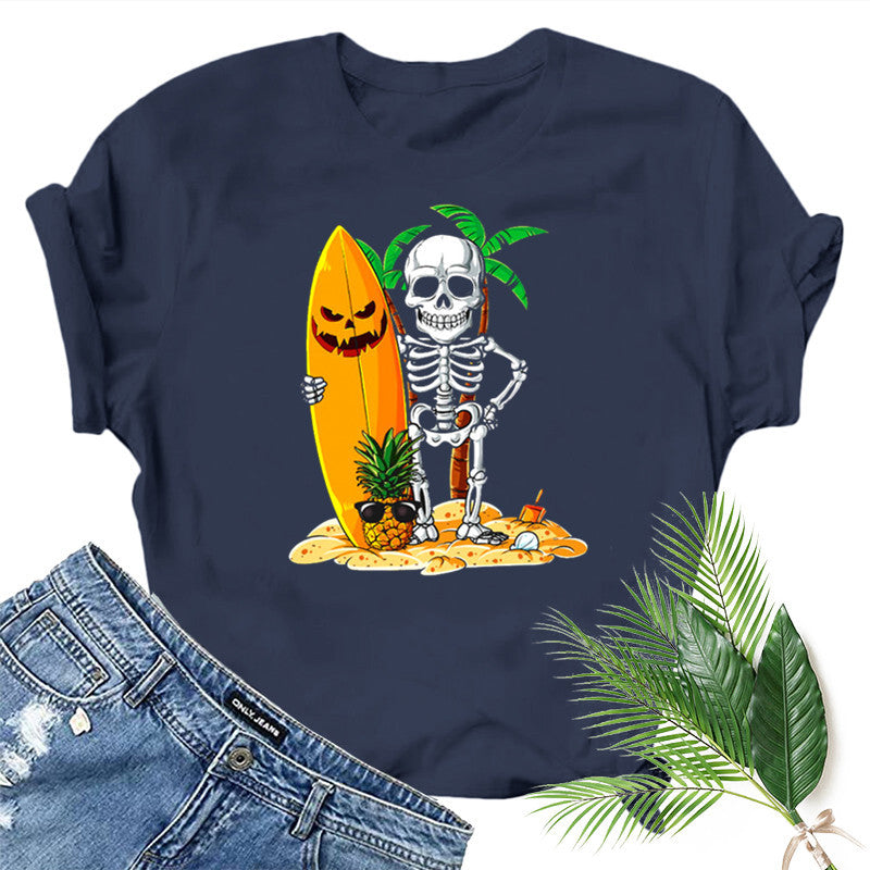 Halloween Costumes Skull Pumpkin Smiley Face Printed Short Sleeve T-shirt round Neck