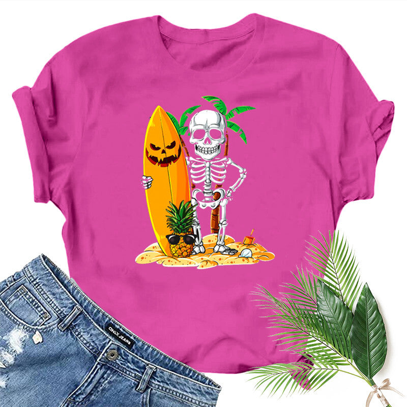 Halloween Costumes Skull Pumpkin Smiley Face Printed Short Sleeve T-shirt round Neck