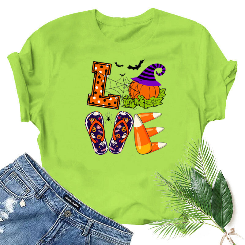 Halloween Costumes Love Pumpkin Fun Pattern Printed Short Sleeve T-shirt