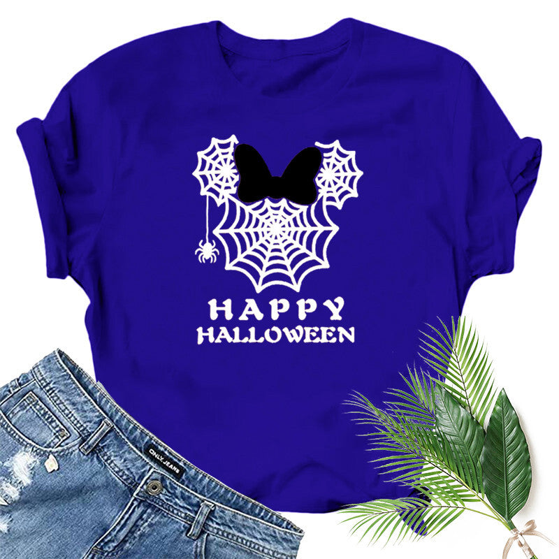 Halloween Costumes Spider Web Printed Short Sleeve T-shirt
