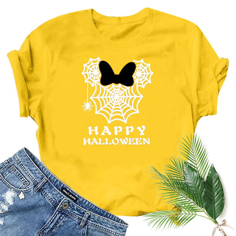 Halloween Costumes Spider Web Printed Short Sleeve T-shirt