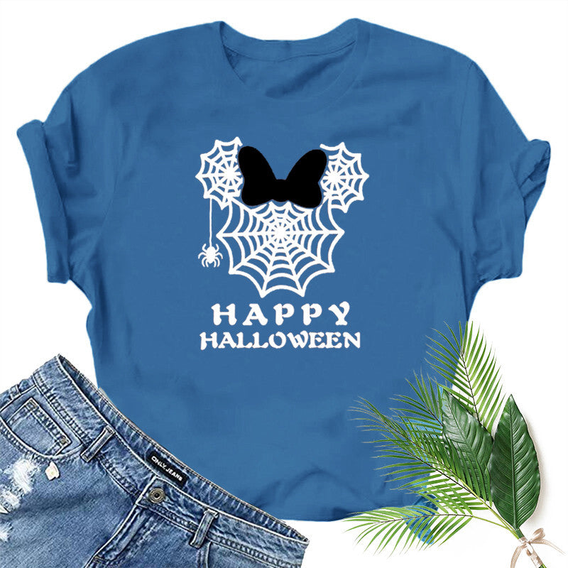 Halloween Costumes Spider Web Printed Short Sleeve T-shirt