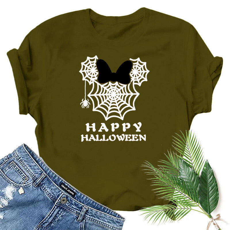 Halloween Costumes Spider Web Printed Short Sleeve T-shirt