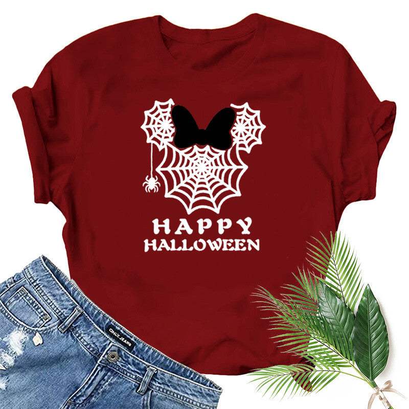 Halloween Costumes Spider Web Printed Short Sleeve T-shirt