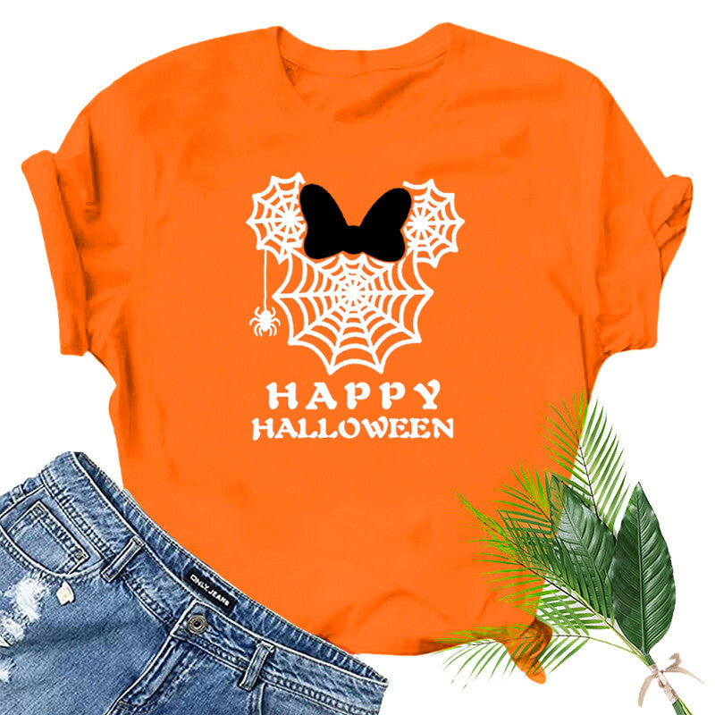 Halloween Costumes Spider Web Printed Short Sleeve T-shirt