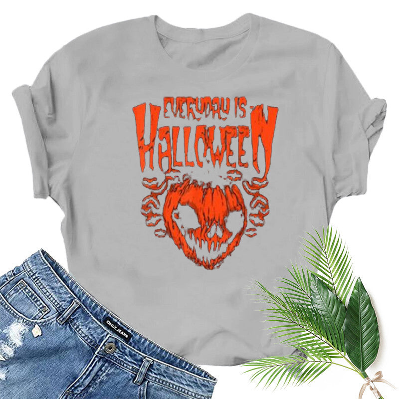 Halloween Costumes Pumpkin Smiley Face Printed Pattern Short Sleeve T-shirt