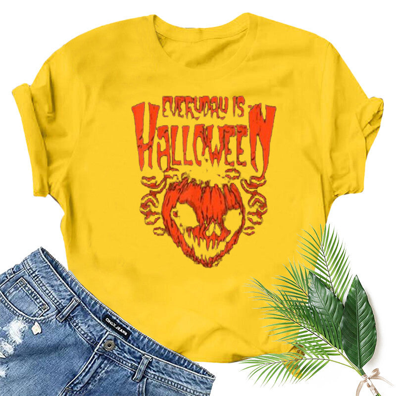 Halloween Costumes Pumpkin Smiley Face Printed Pattern Short Sleeve T-shirt