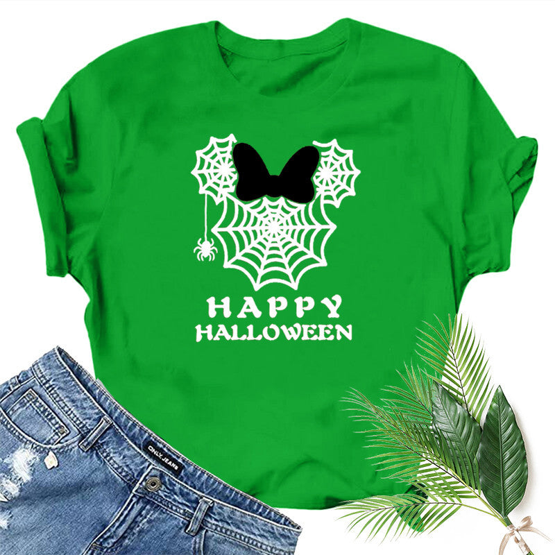 Halloween Costumes Spider Web Printed Short Sleeve T-shirt