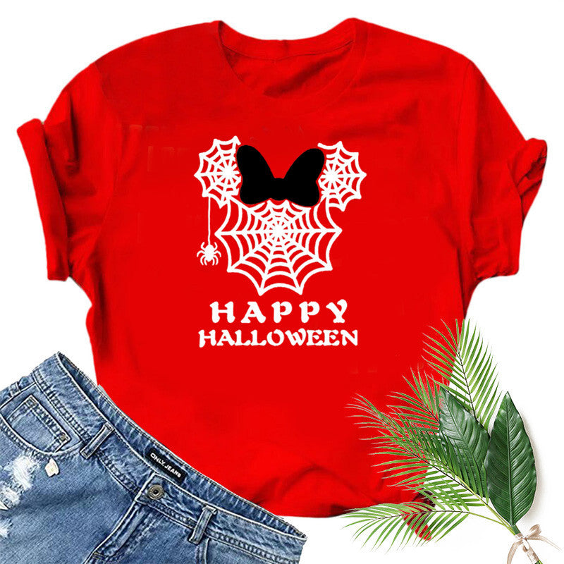 Halloween Costumes Spider Web Printed Short Sleeve T-shirt