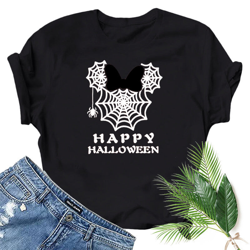 Halloween Costumes Spider Web Printed Short Sleeve T-shirt
