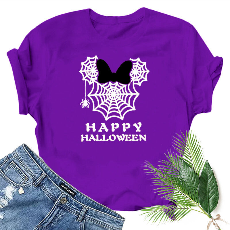 Halloween Costumes Spider Web Printed Short Sleeve T-shirt