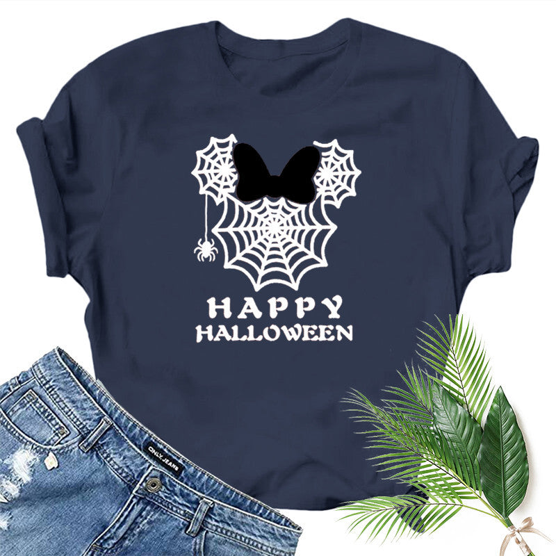 Halloween Costumes Spider Web Printed Short Sleeve T-shirt