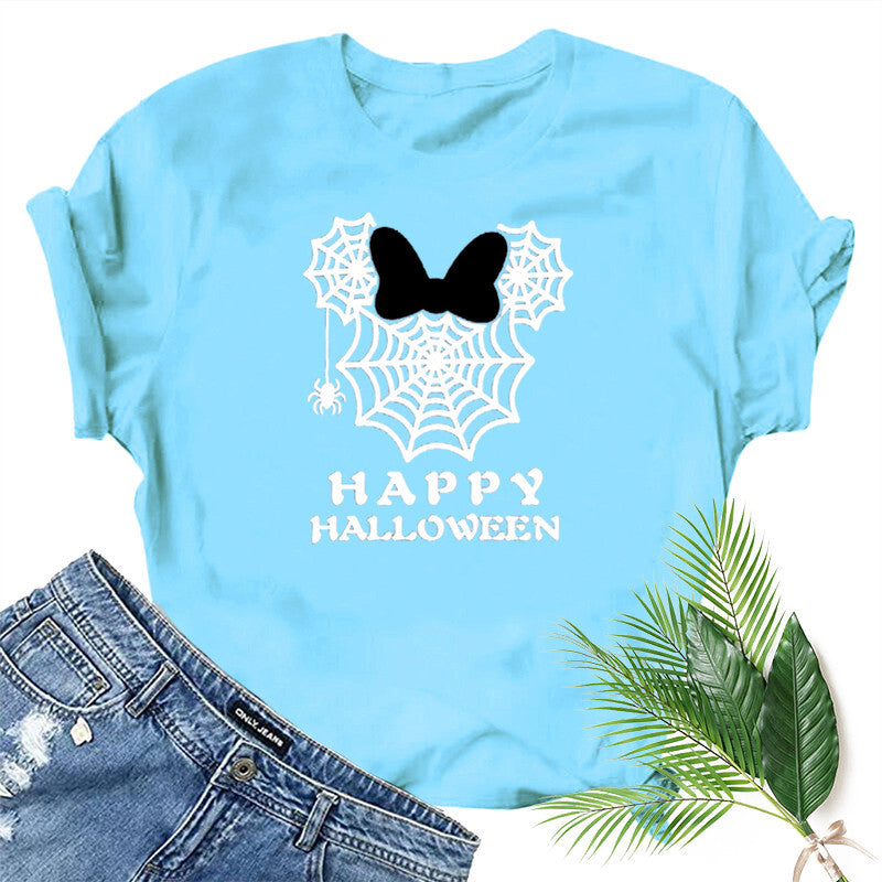 Halloween Costumes Spider Web Printed Short Sleeve T-shirt