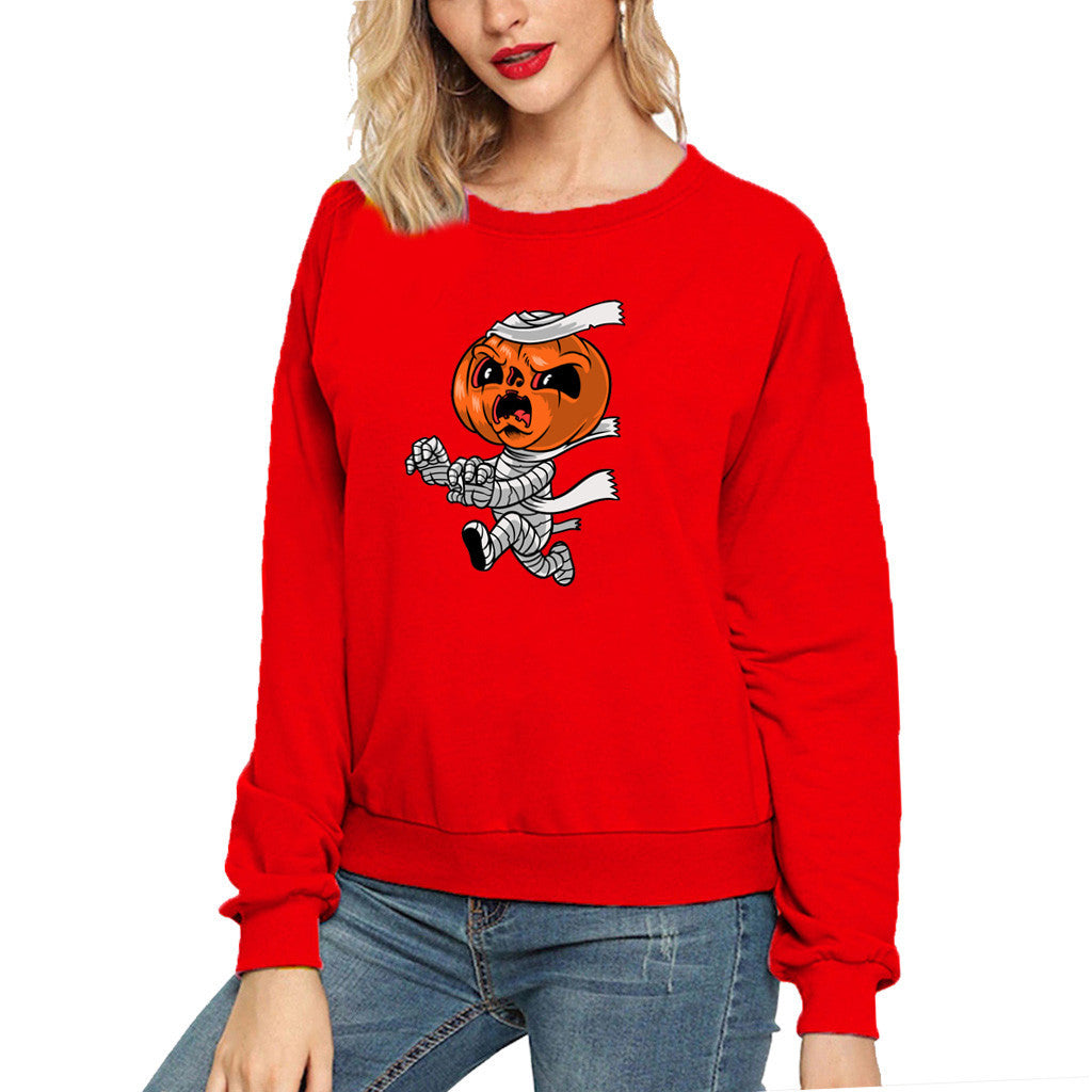 Halloween Costumes Printed Long Sleeve Capless round Neck Sweatshirt