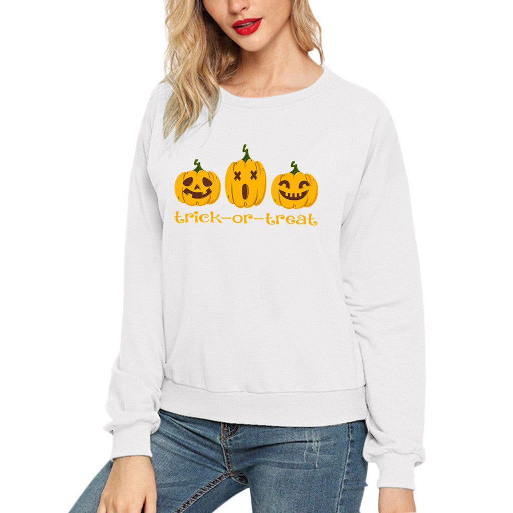 Halloween Costumes Pumpkin Smiley Printed Long Sleeve Capless round Neck Sweater