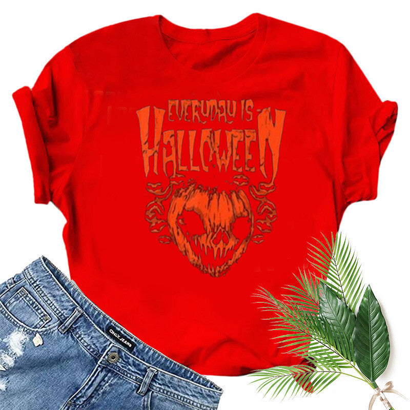Halloween Costumes Pumpkin Smiley Face Printed Pattern Short Sleeve T-shirt