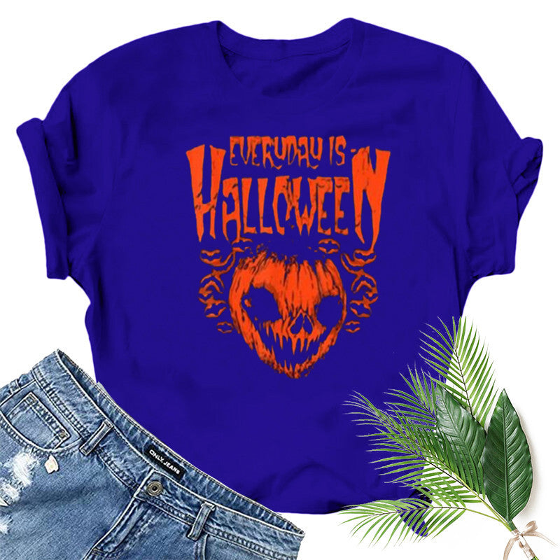 Halloween Costumes Pumpkin Smiley Face Printed Pattern Short Sleeve T-shirt