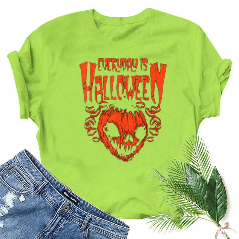 Halloween Costumes Pumpkin Smiley Face Printed Pattern Short Sleeve T-shirt