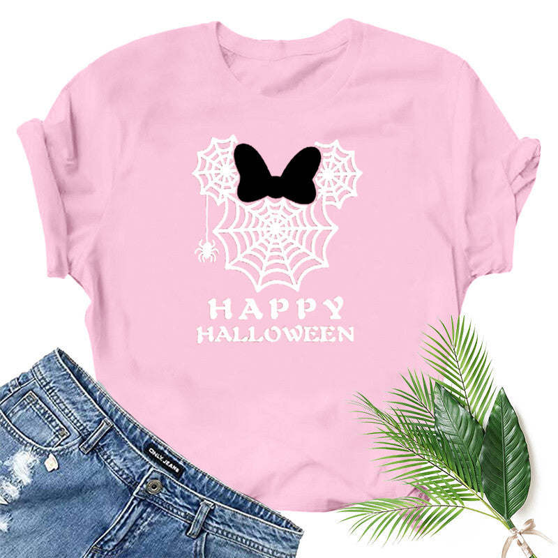 Halloween Costumes Spider Web Printed Short Sleeve T-shirt