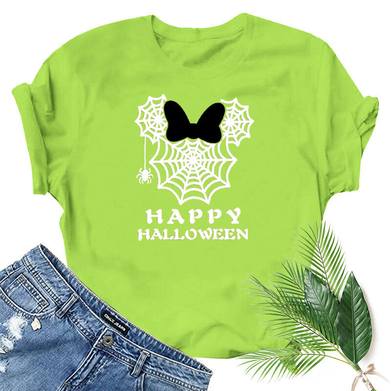 Halloween Costumes Spider Web Printed Short Sleeve T-shirt