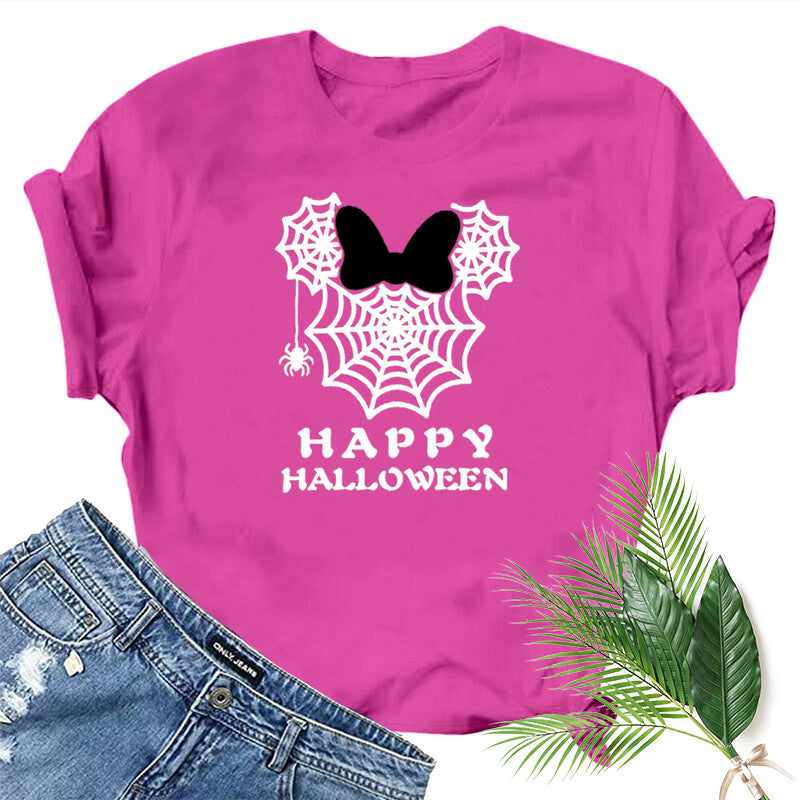 Halloween Costumes Spider Web Printed Short Sleeve T-shirt