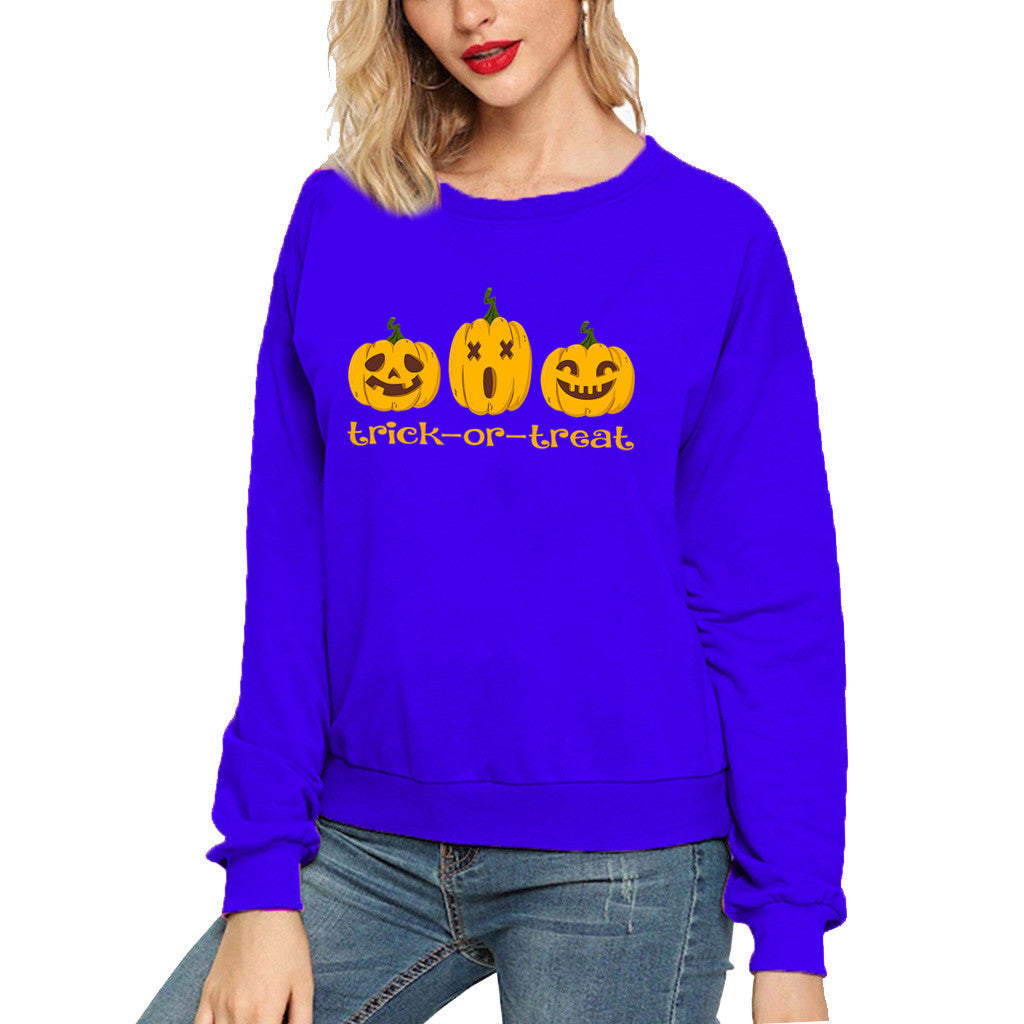 Halloween Costumes Pumpkin Smiley Printed Long Sleeve Capless round Neck Sweater
