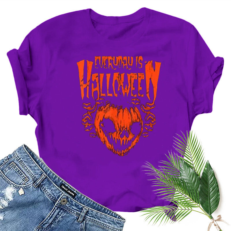 Halloween Costumes Pumpkin Smiley Face Printed Pattern Short Sleeve T-shirt