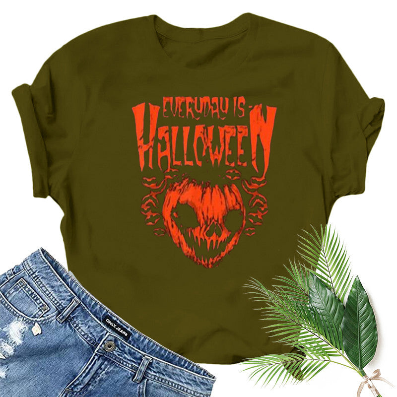 Halloween Costumes Pumpkin Smiley Face Printed Pattern Short Sleeve T-shirt