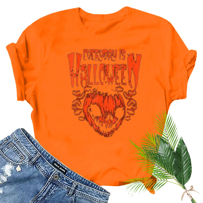 Halloween Costumes Pumpkin Smiley Face Printed Pattern Short Sleeve T-shirt