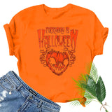 Halloween Costumes Pumpkin Smiley Face Printed Pattern Short Sleeve T-shirt