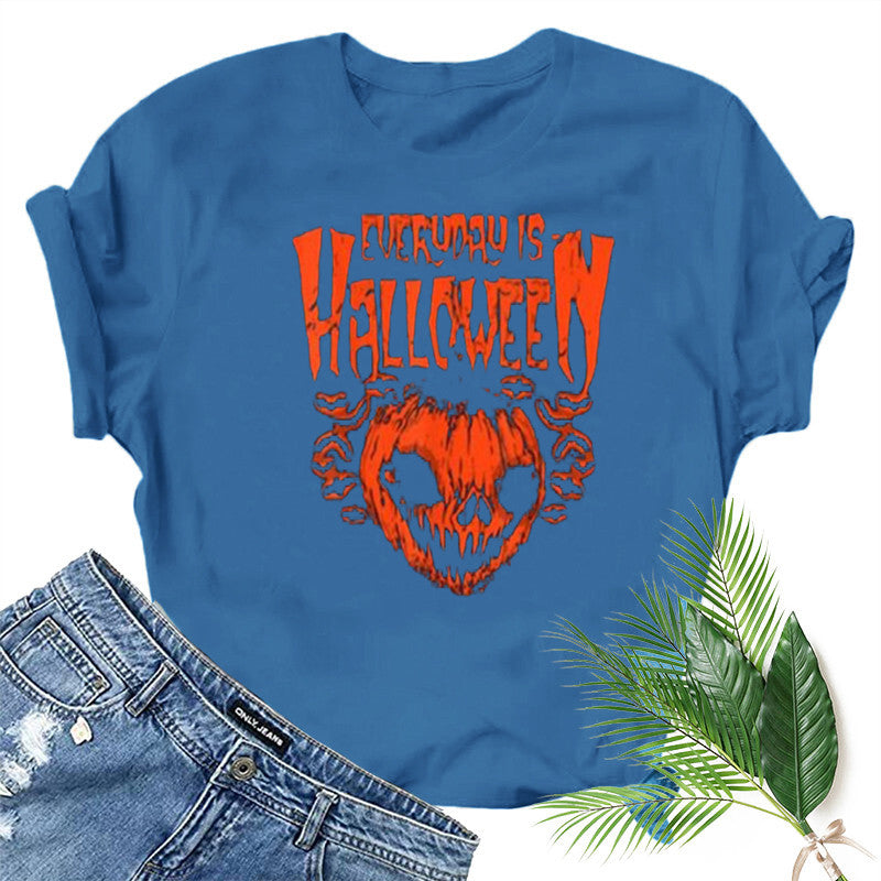 Halloween Costumes Pumpkin Smiley Face Printed Pattern Short Sleeve T-shirt