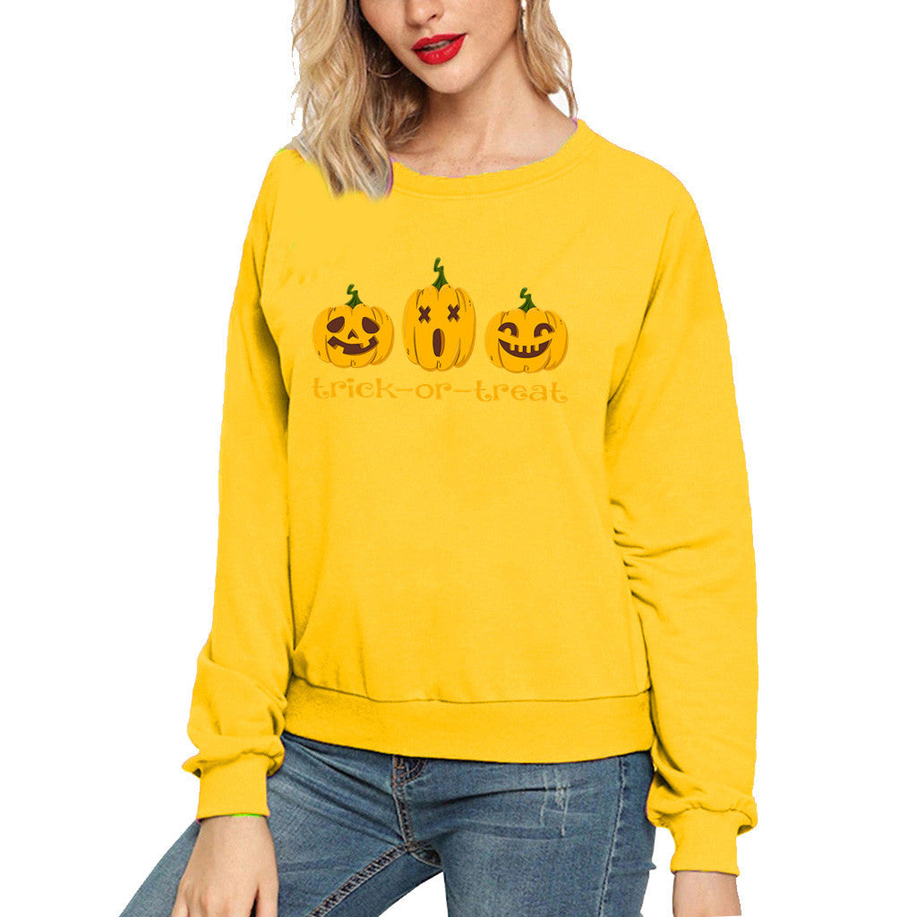 Halloween Costumes Pumpkin Smiley Printed Long Sleeve Capless round Neck Sweater