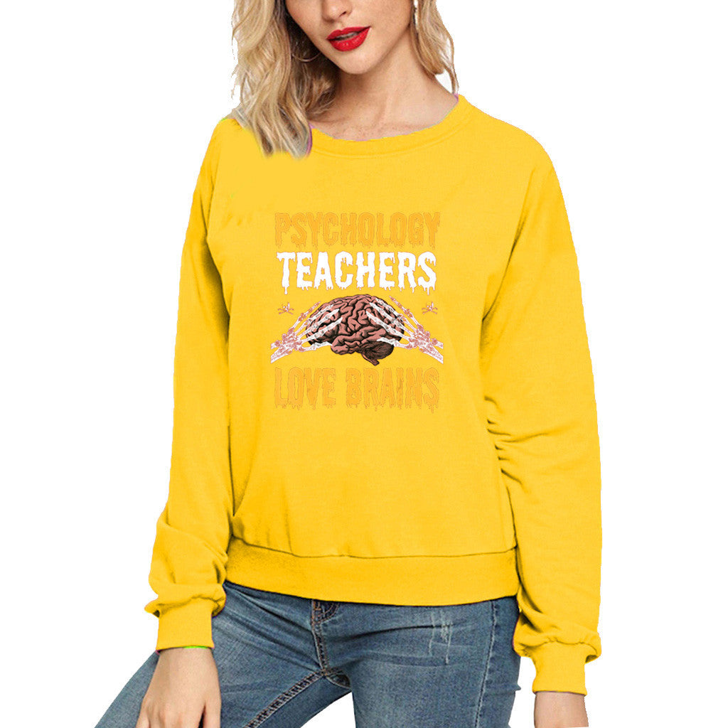 Halloween Costumes Fun Pattern Printed Long Sleeve Capless round Neck Sweater