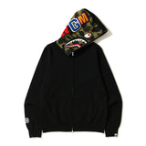 Bathing Ape Autumn and Winter Men's Cotton Shark Head Camouflage Patchwork Hoodie Fleece Jacket
