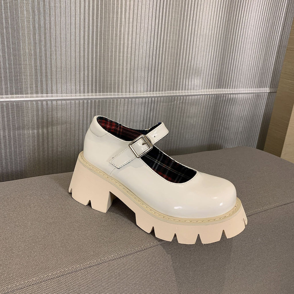 Platform Heels for Women Chunky Heel Platform Slimming Retro Small Leather Shoes for Women