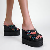 Platform Heels for Women Summer Fashion Thick Bottom Rose Word White Sandals