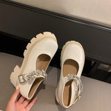 Platform Heels for Women Thick Bottom Chunky Heel Small Leather Shoes