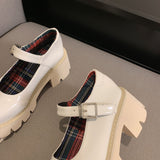 Platform Heels for Women Chunky Heel Platform Slimming Retro Small Leather Shoes for Women