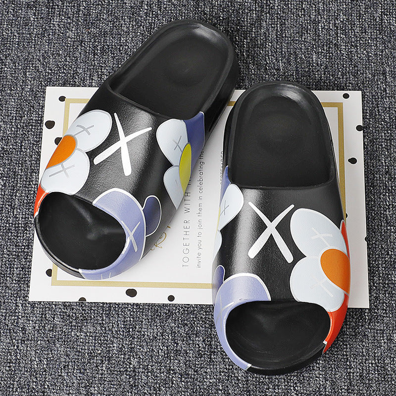 Mens Slide Summer Slippers Men'S Shoes Sesame Street Graffiti Casual Slippers
