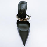 Finn Chain Pointed Toe Mule Closed Toe Sandals Women's Summer Stiletto Heel Pointed-Toe Semi-Slippers