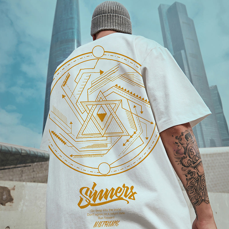 Men T-Shirts Graffiti Letter Print Loose Half Sleeve