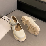 Platform Heels for Women Thick Bottom Chunky Heel Small Leather Shoes