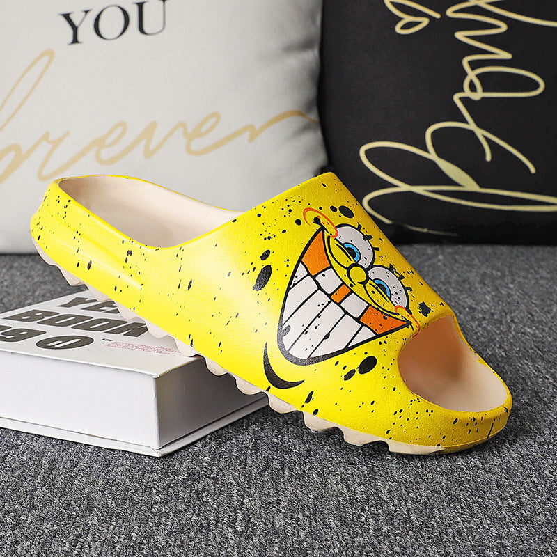 Mens Slide Summer Slippers Men'S Shoes Sesame Street Graffiti Casual Slippers