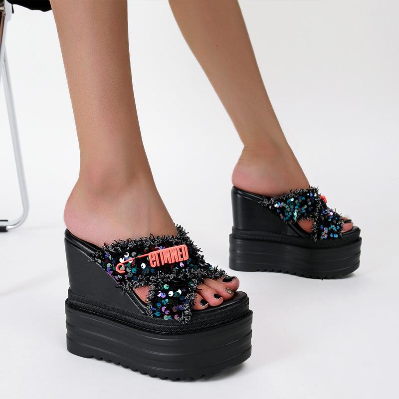 Platform Heels for Women Summer Fashion Thick Bottom Rose Word White Sandals