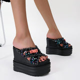 Platform Heels for Women Summer Fashion Thick Bottom Rose Word White Sandals