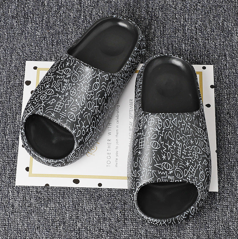 Mens Slide Summer Slippers Men'S Shoes Sesame Street Graffiti Casual Slippers