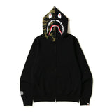 Bathing Ape Autumn and Winter Men's Cotton Shark Head Camouflage Patchwork Hoodie Fleece Jacket